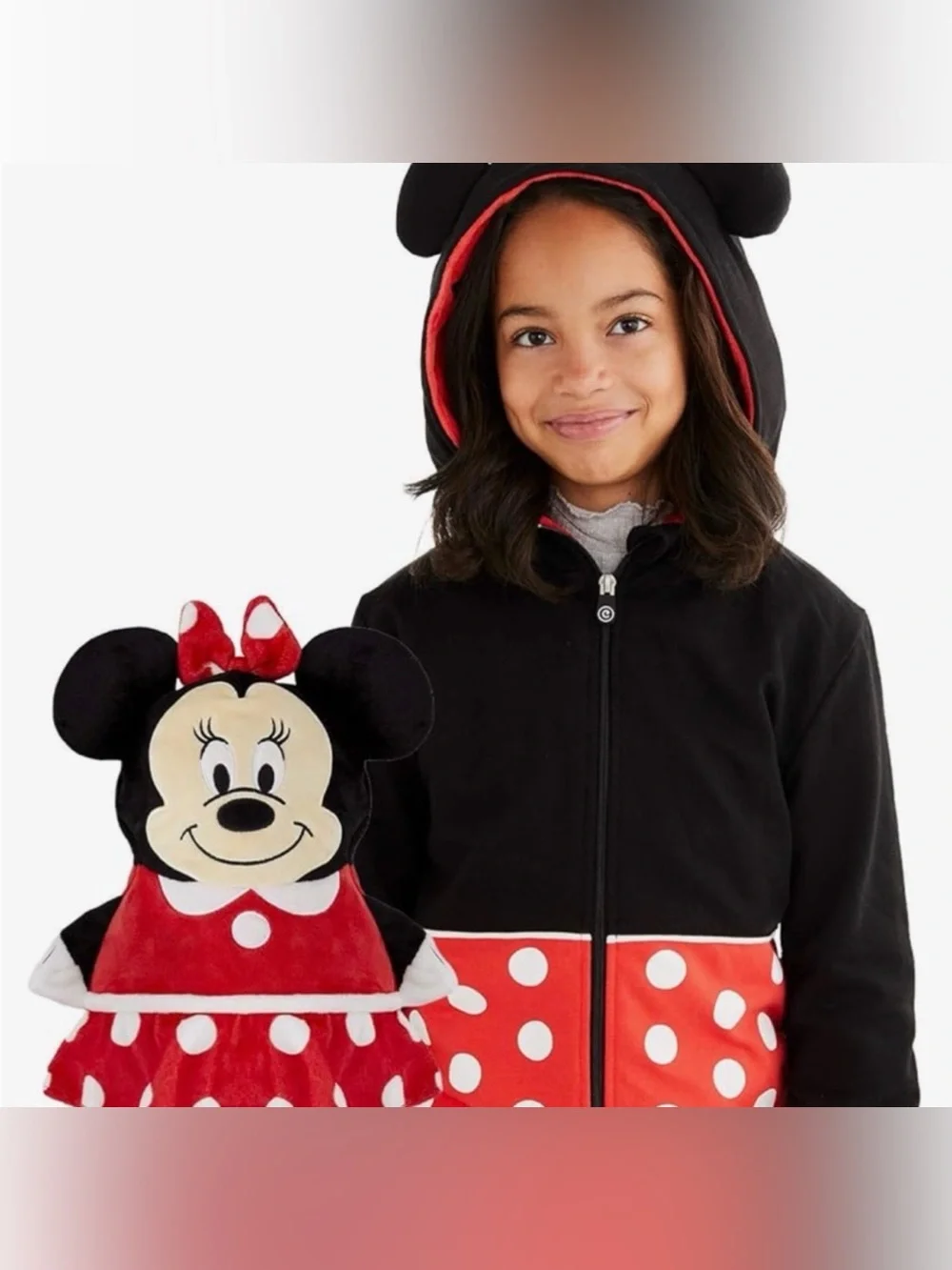 Disney Minnie Mouse Black and Red 2-in-1 Plushie and Hooded Zipper Jacket